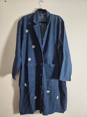 PTNY Blue 90s "Little Tokoyo Lens" Daises Art to Wear Duster Denim JacketLarge